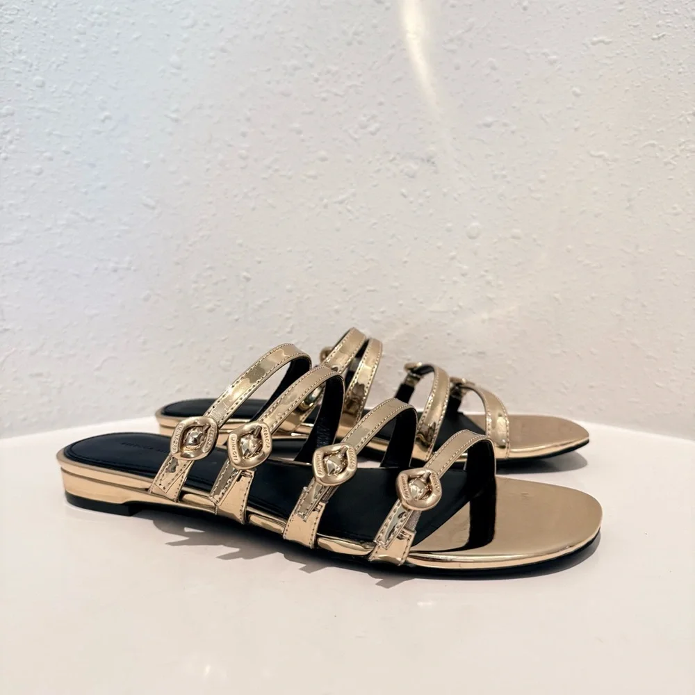 Rebecca Minkoff Gold Buckle Vegan Leather Women’s Sandals Size 7.5 NIB